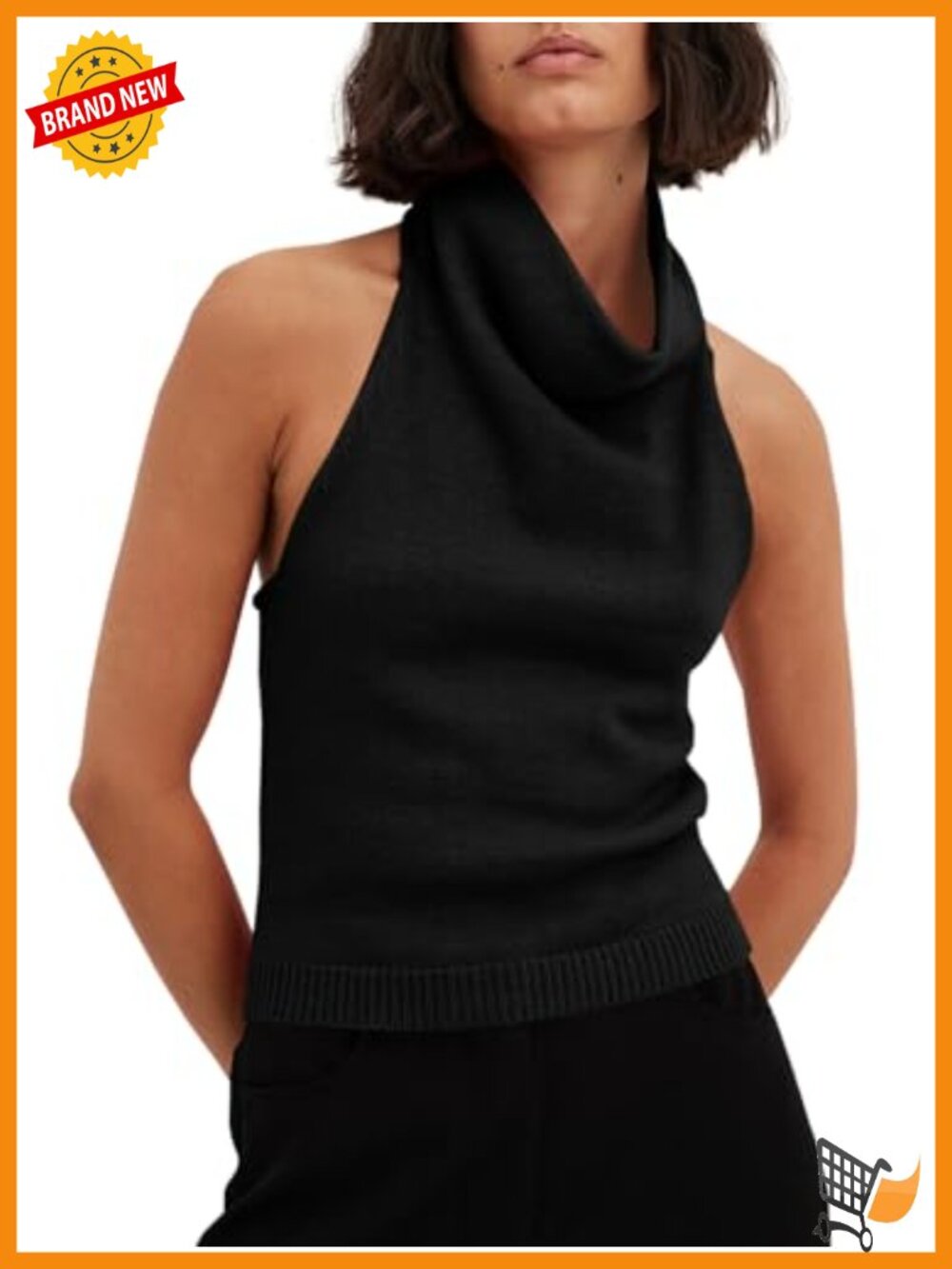 Womens Turtleneck Sweater Vest Sleeveless Backless Lace-Up Knit Tank Top